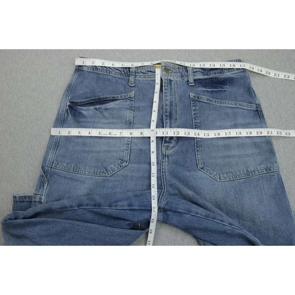 Anthropologie Pilcro Jeans Women 32 Blue Cotton Blend Stretch Carpenter Wide Leg